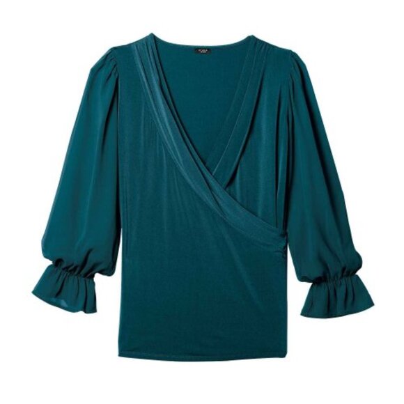 * NEW Surplice Wrap Teal Blouse STUDIO 1886 Ladies Large 12 - 14 - Picture 5 of 10
